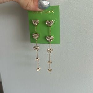 Gold w Silver rhinestone dangling heart earrings